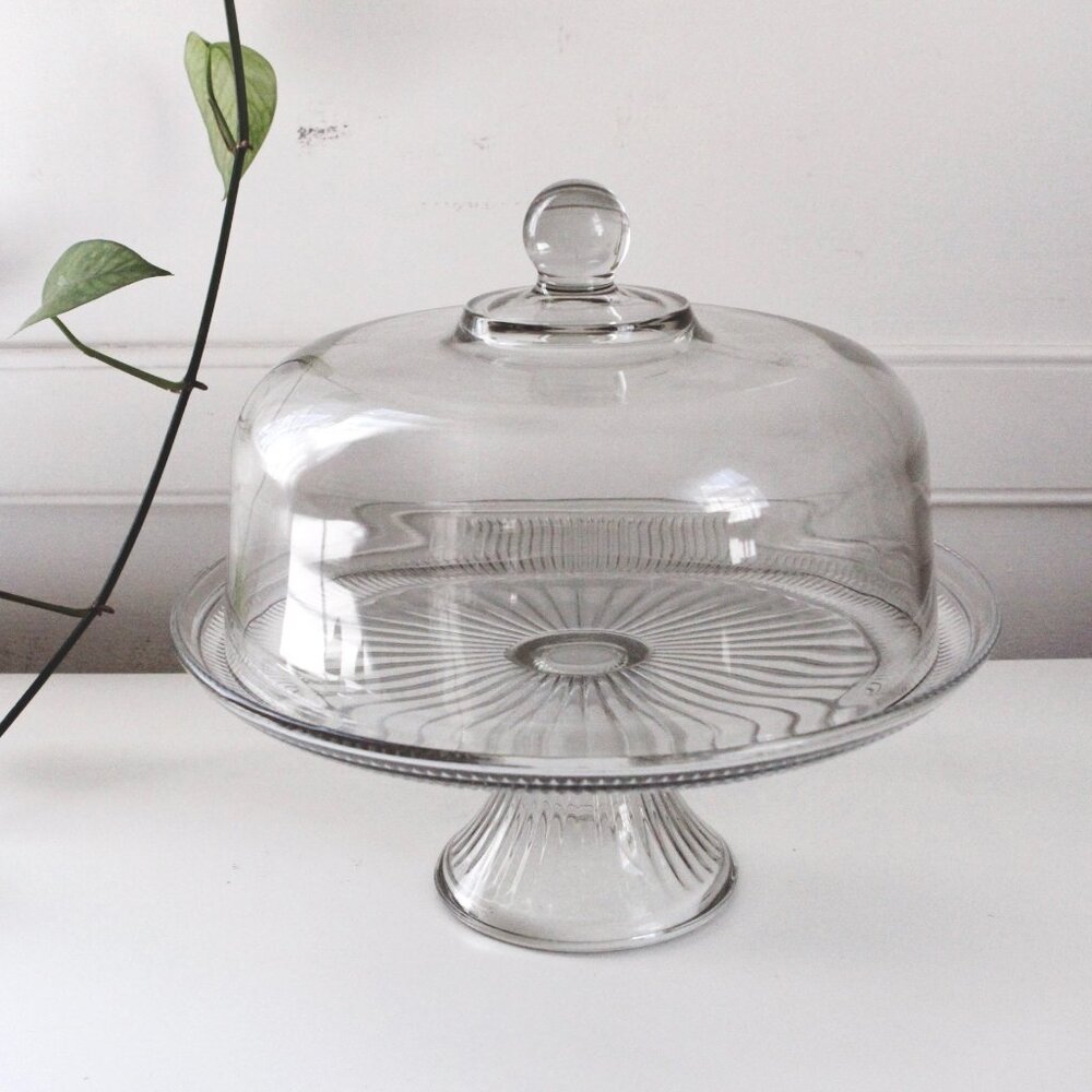 Vintage Anchor Hocking Canton Pedestal Cake Stand and Dome Lid - Starburst
